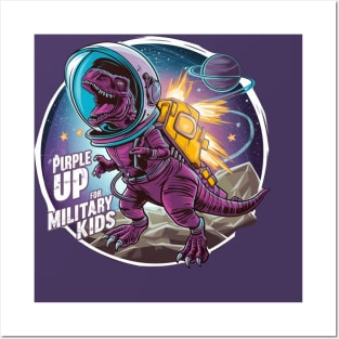 purple up for military kids dino astronaut lovers funny Posters and Art